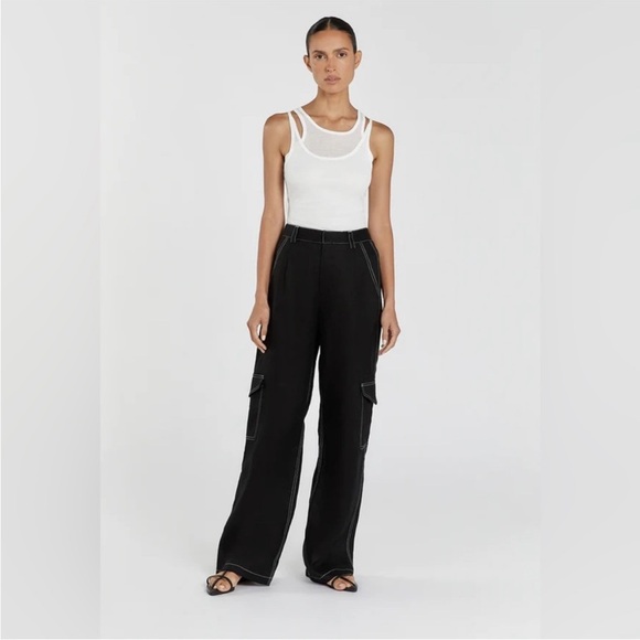 DISSH DIMITRA BLACK LINEN CARGO PANT US 4 - Picture 4 of 8